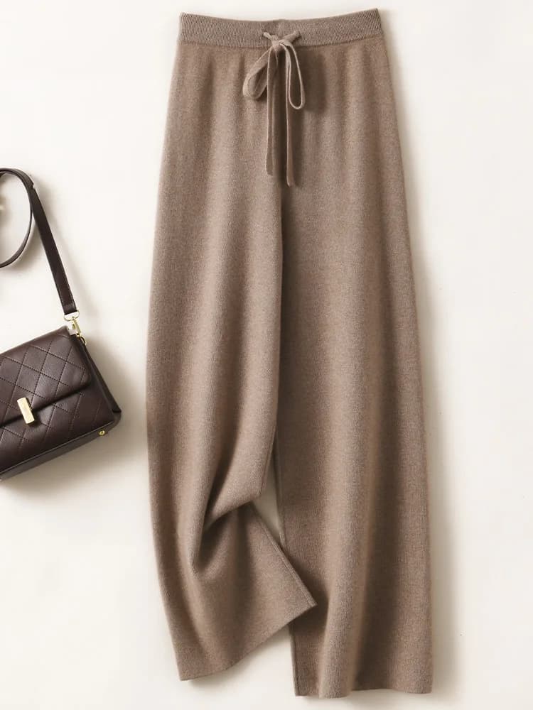 Pantalon basique doux et décontracté pour femme, avec ceinture, tricot 100% laine mérinos, populaire