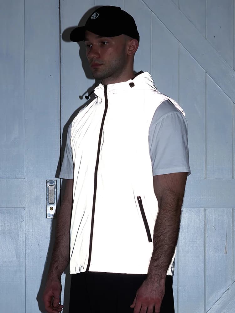 Gilet réfléchissant de nuit pour hommes, à capuche fine, mode décontractée, course en plein air, dan