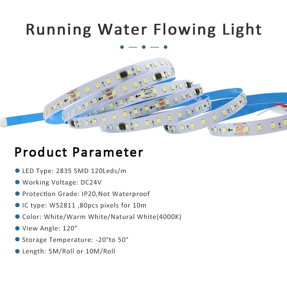 Bandes LED de course de chevaux 24V WS2811, LED coulant d'eau courante 2835, ruban séquentiel pour c