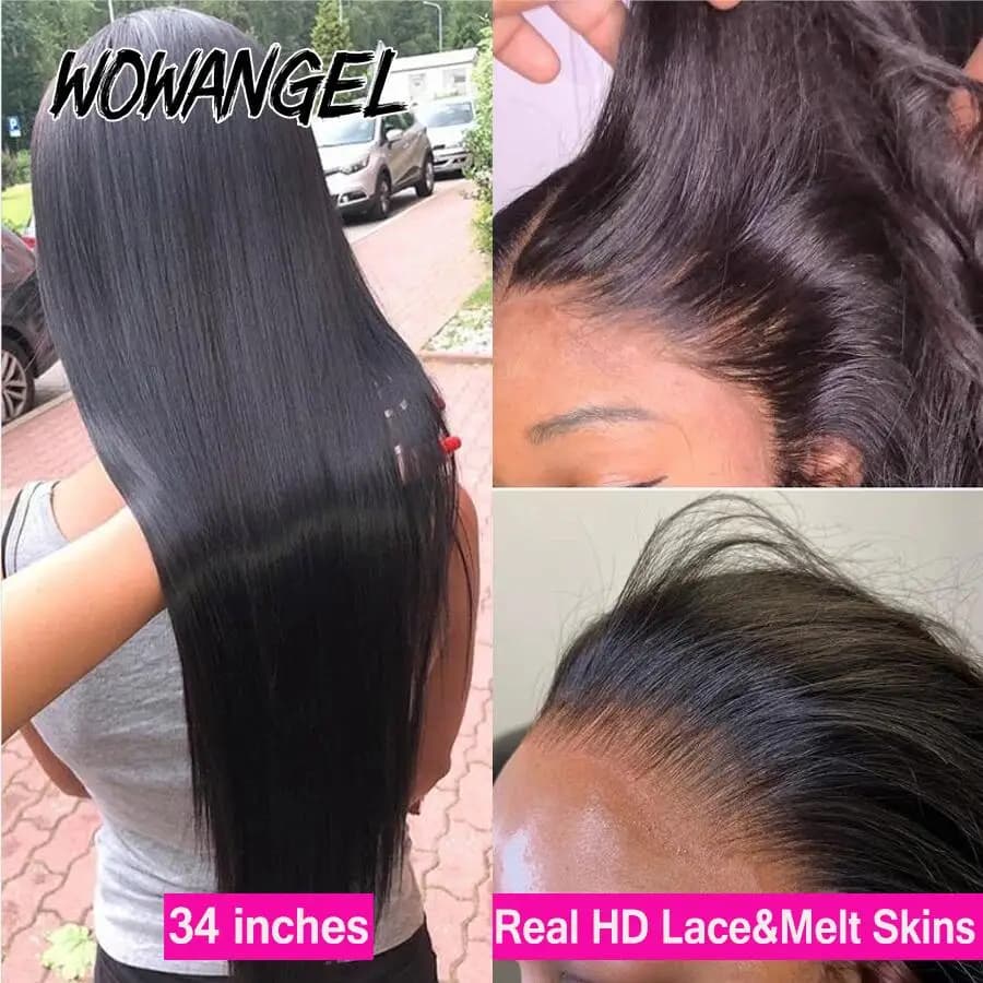 Perruque Lace Front Wig brésilienne naturelle-WOW ANGEL, cheveux lisses, 13x6, HD, pre-plucked, nais