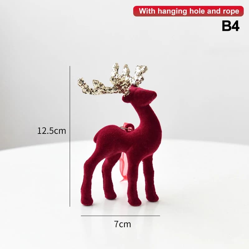 1pcs Christmas Reindeer Deer Ornaments Decorations House Tabletop Decor Hanging Baubles Flocking Min