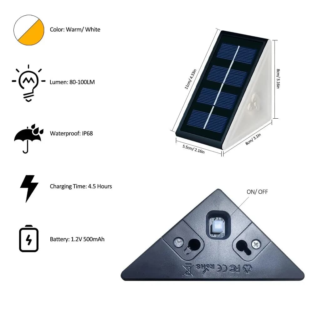 Feux de marche solaires extérieurs blanc chaud triangle rvb IP67 étanche Auto sur décoration lumière