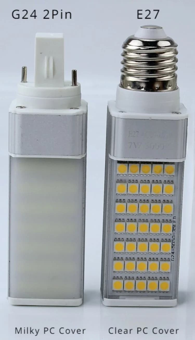 Ampoule LED épis de maïs G24 2 broches, E27, couvercle transparent horizontal rotatif, prise 85-265V
