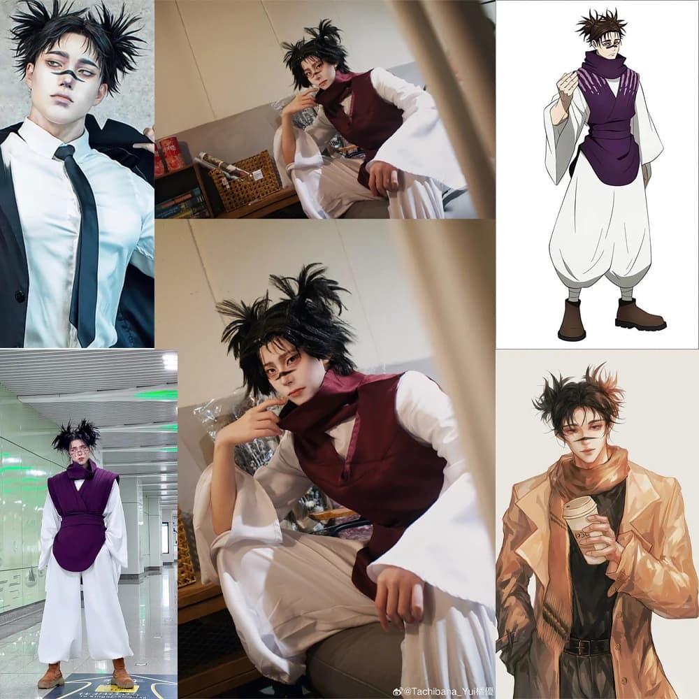 Haute qualité ‌ Perruque synthétique de Cosplay Anime Jujutsu Kaisen Choso, Double queue de cheval d