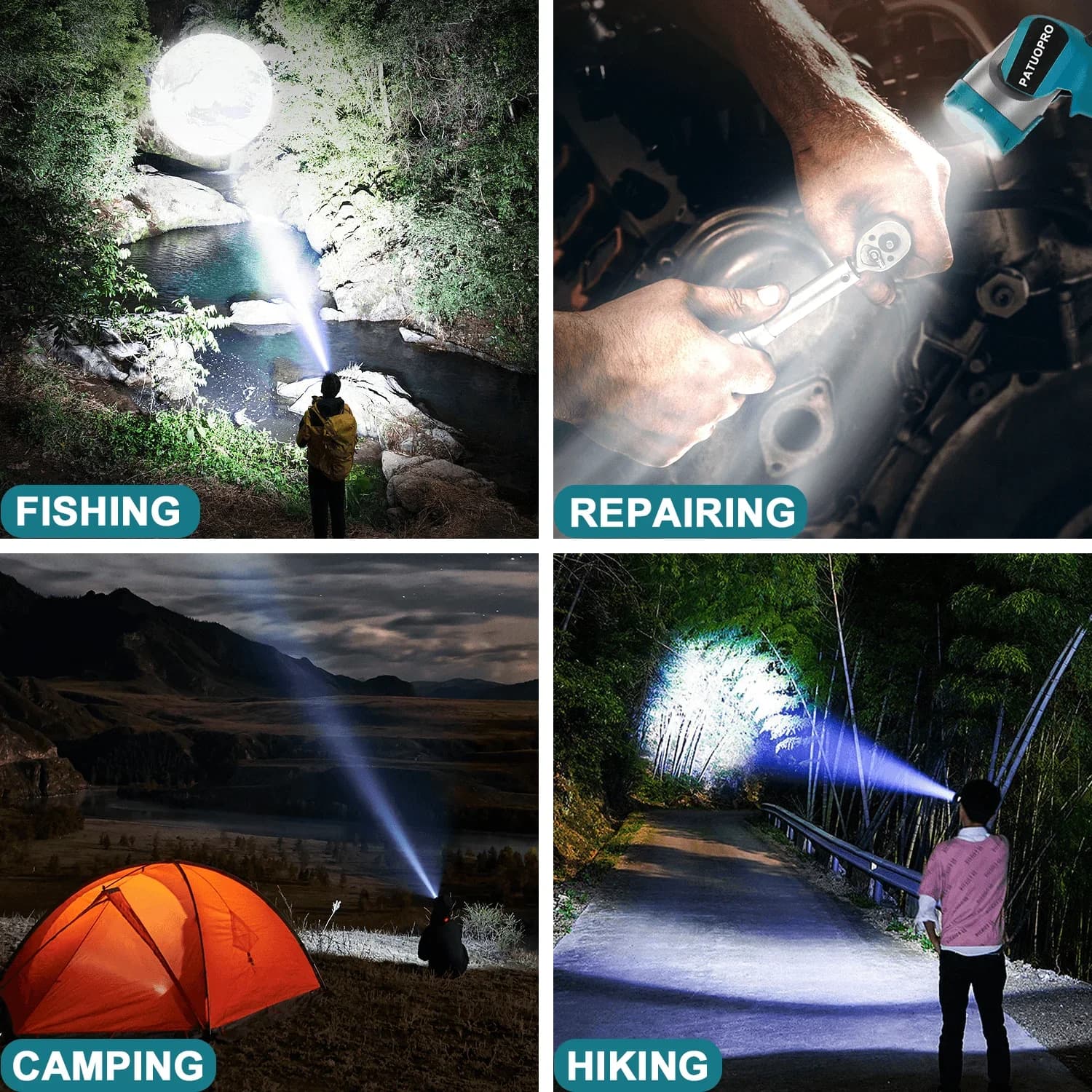 Lampe de poche LED réglable, projecteur d'extérieur Portable, réparation de charge, projecteur porta