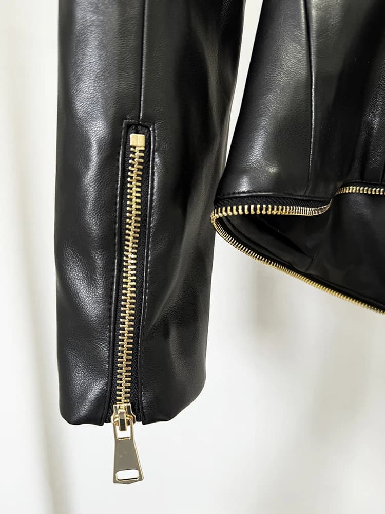 Veste de créateur tendance de haute qualité 2026, veste en cuir artificiel à fermeture éclair ajusté