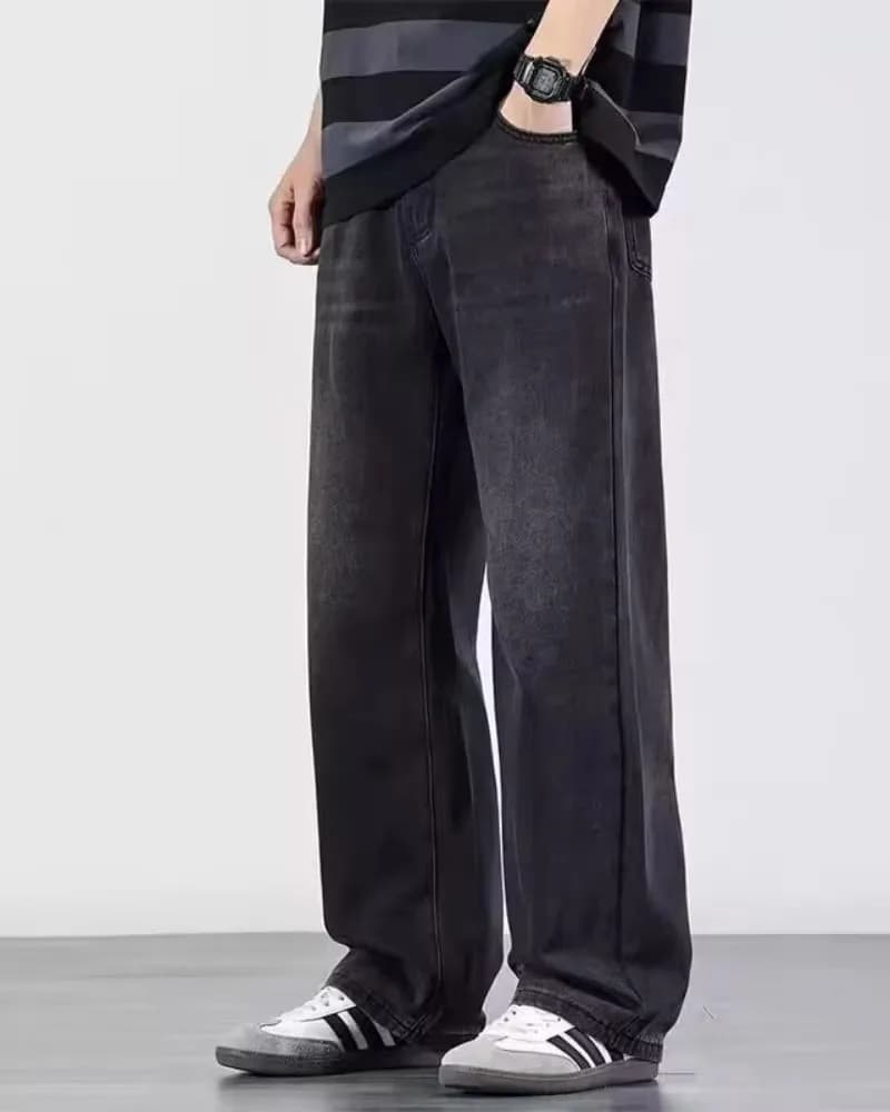 Nouveau jean couteau courbé pour hommes américain rétro lavé en détresse pantalon à jambes larges qu