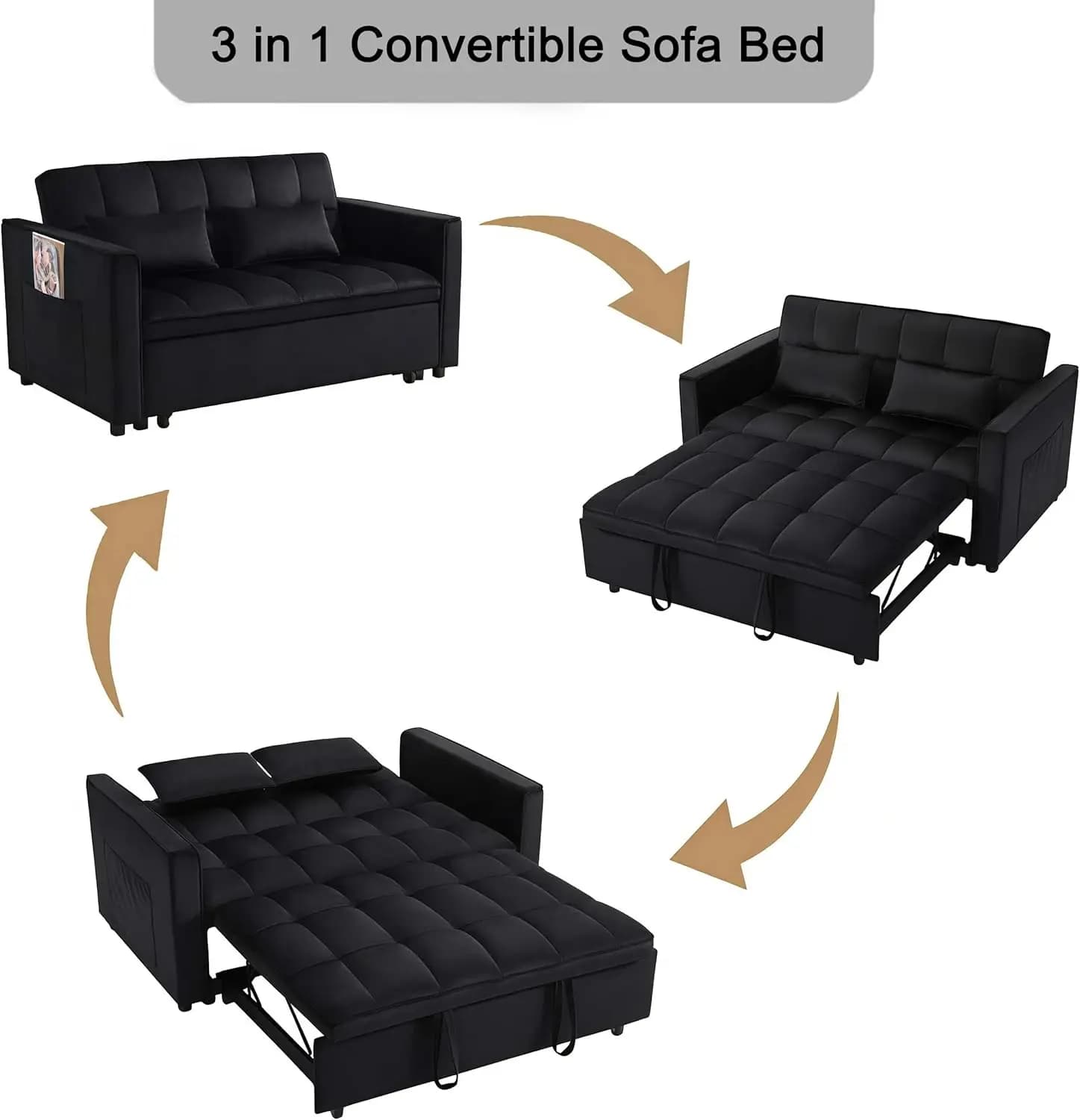 Canapé-lit Loveseat, canapé convertible 3 en 1, canapé-lit avec dossier réglable, canapé moderne rem