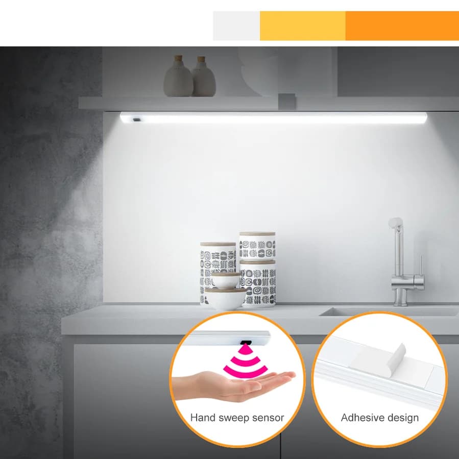 20/40/50CM LED armoire lumière PIR mouvement main balayage capteur veilleuses prise USB pour cuisine