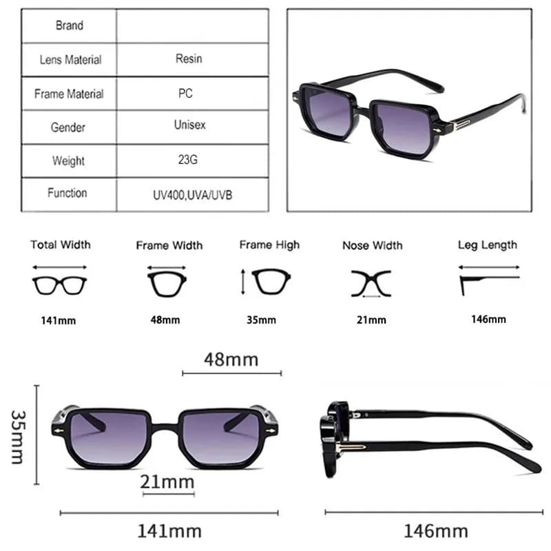 Lunettes de soleil rectangulaires pour hommes et femmes, lunettes de soleil pour documents de bonbon