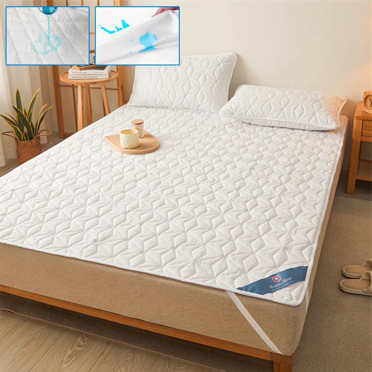 Protecteur de matelas imperméable – Housse de matelas respirante et silencieuse avec 4 sangles d'ang