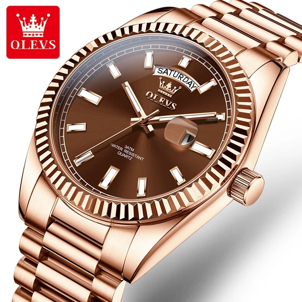 OLEVS montre pour hommes Top marque montre-bracelet de luxe pour hommes mode or Rose en acier inoxyd