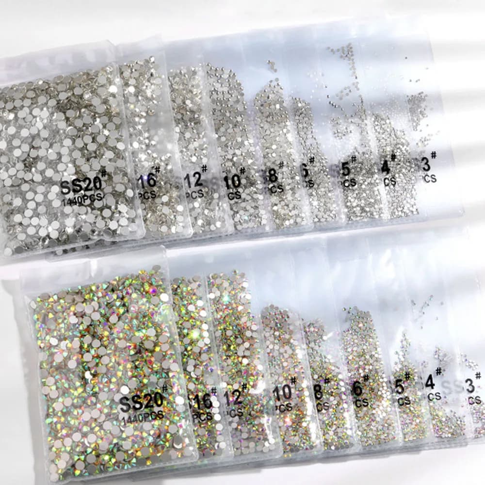 Strass pour ongles transparents/AB SS3-SS16, diamants en verre scintillant, ronds à dos plat, Mini s