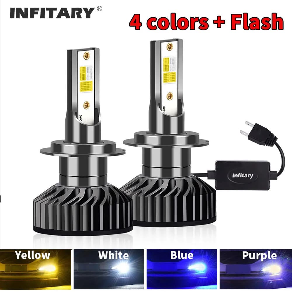 Infitary 4 couleurs et Flash LED phares de voiture Auto H7 H4 H1 H3 H8 H9 H11 9005 9006 clignotant 3