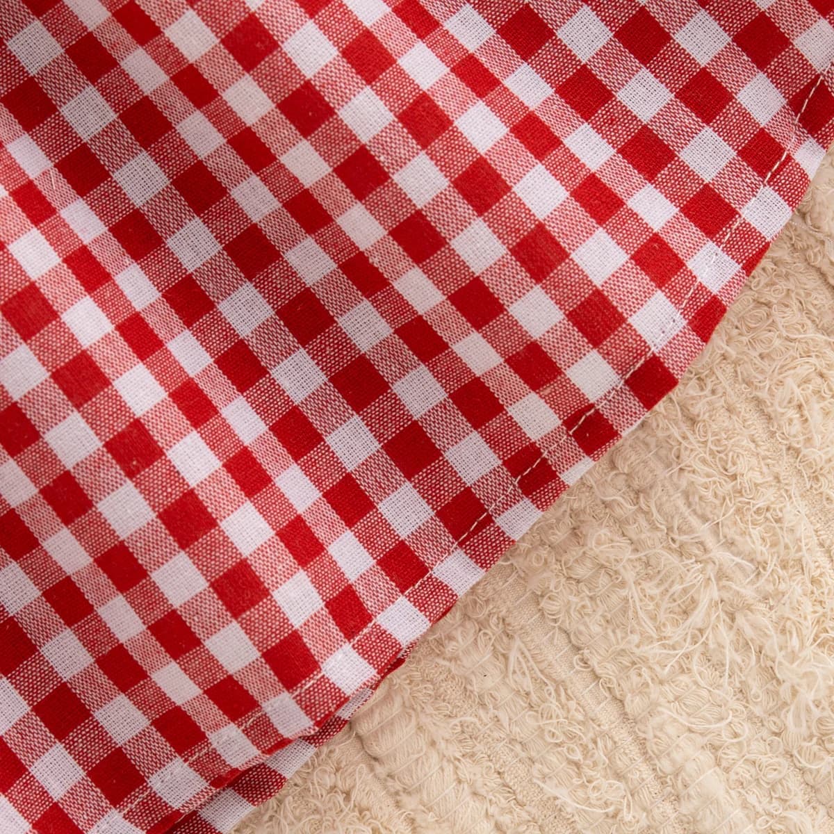 Robe d'été en coton à carreaux rouges pour bébé fille, jolie robe de plage à revers fraise