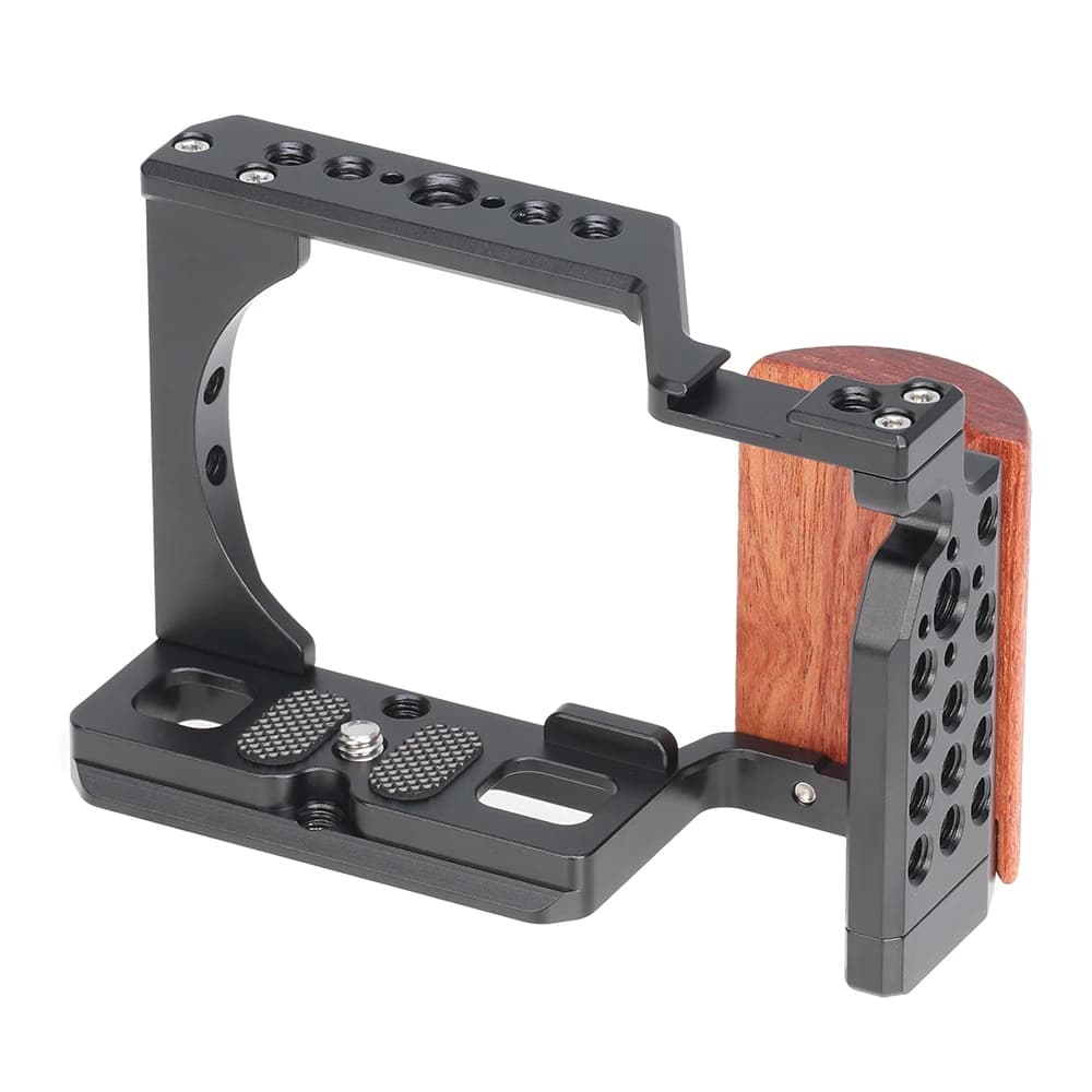 FOTGA ZVE10 Cage de caméra poignée latérale en bois poignée supérieure plaque à dégagement rapide Ca