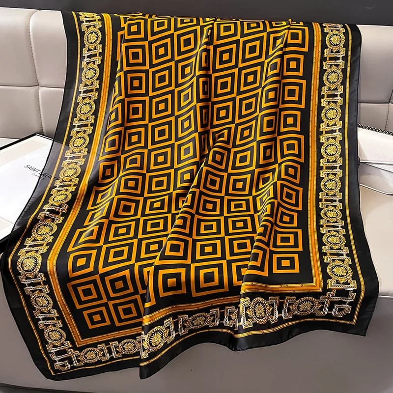Grand châle en satin imprimé pour femme, écharpe de marque de luxe, bandeau de sauna, hijab, turban,