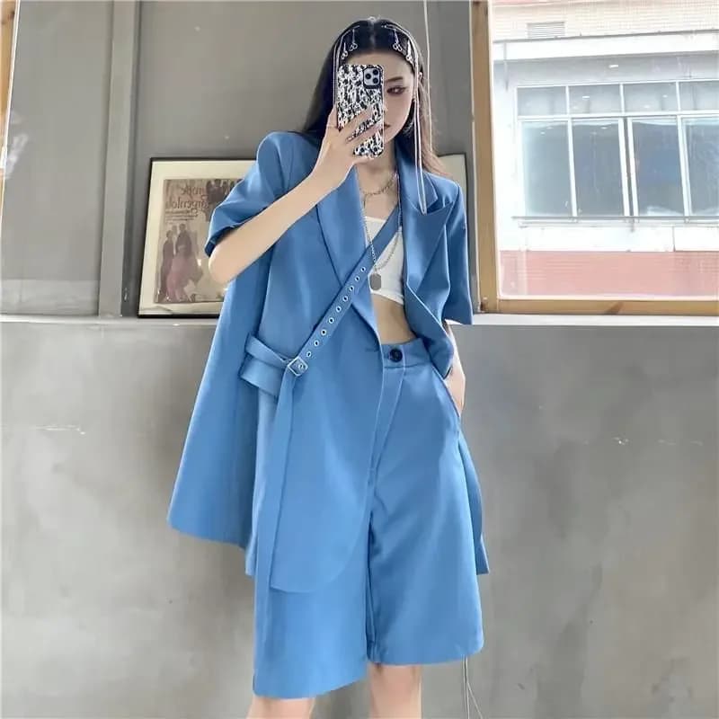 Costumes de blazer à manches courtes pour femmes, ensemble de shorts fins, veste trempée, short déco