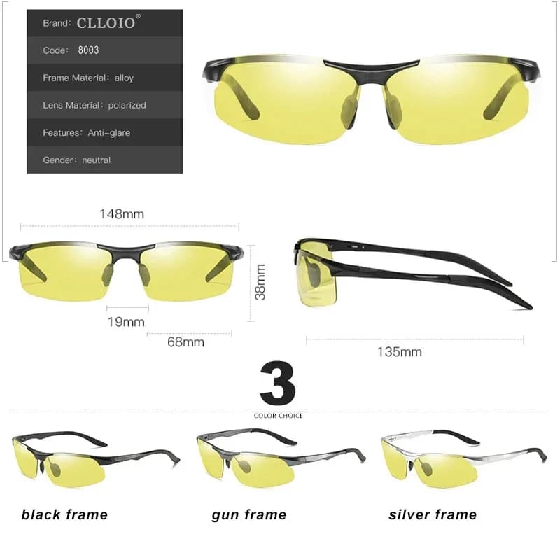 CLLOIO aluminium sans monture photochromique jour nuit Vision Anti-éblouissement lunettes hommes pol