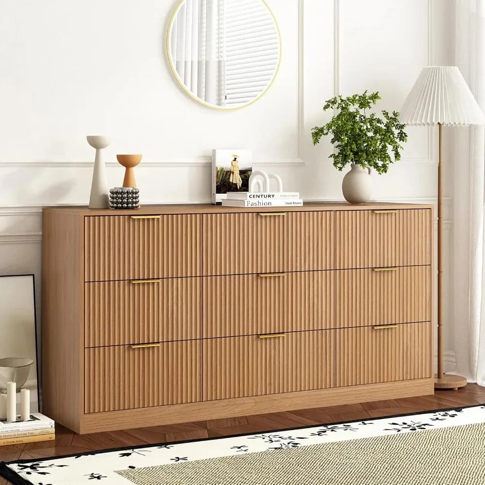 Commode à 9 tiroirs pour chambre à coucher avec tiroirs profonds, commode en bois de 63 pouces de la