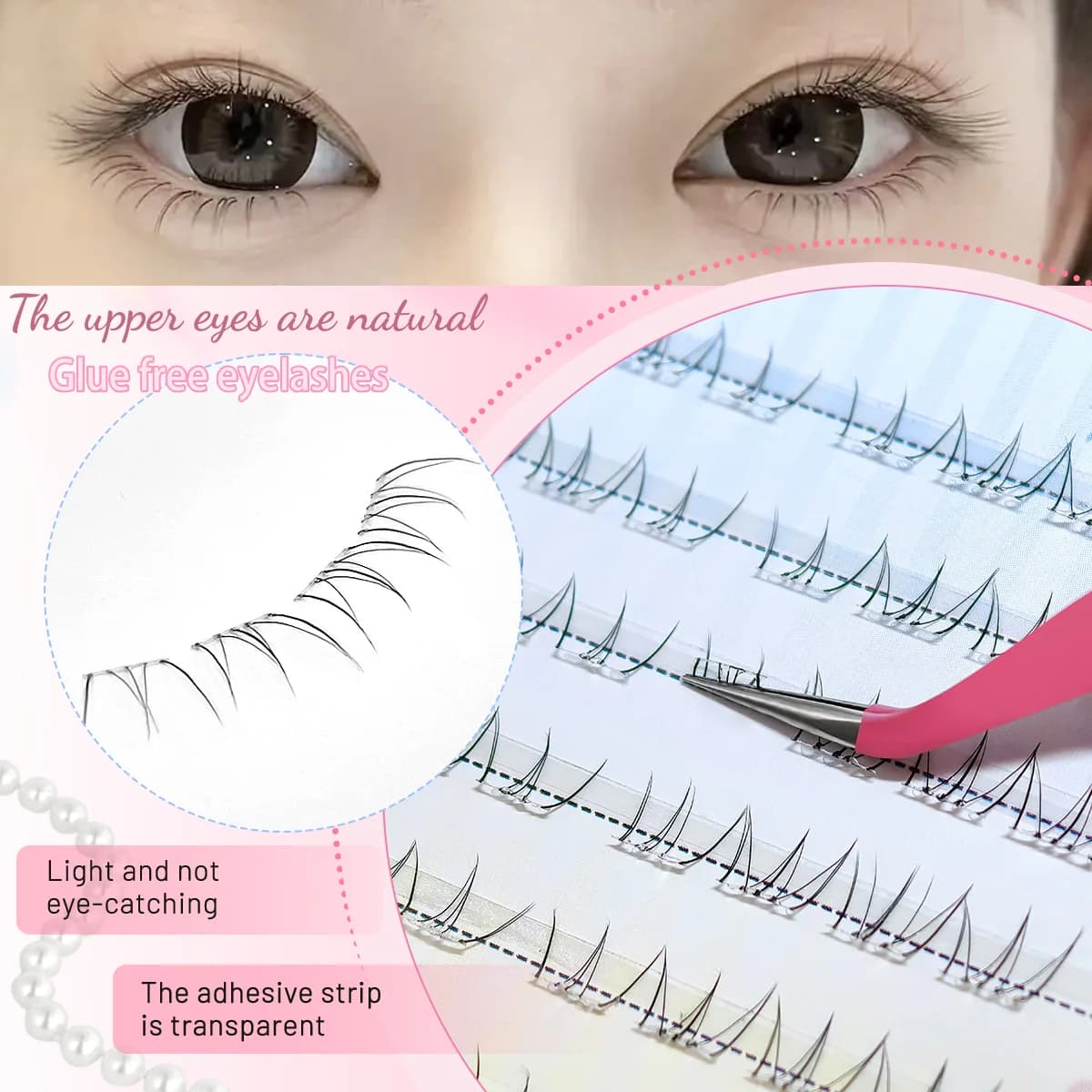 Nouveaux faux cils inférieurs autocollants 48 grappes sans tige, aspect naturel, extension individue