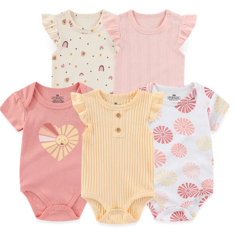 Lot de 5 bodys mignons de dessin animé pour bébés garçons et filles de 0 à 12 mois, combinaisons uni