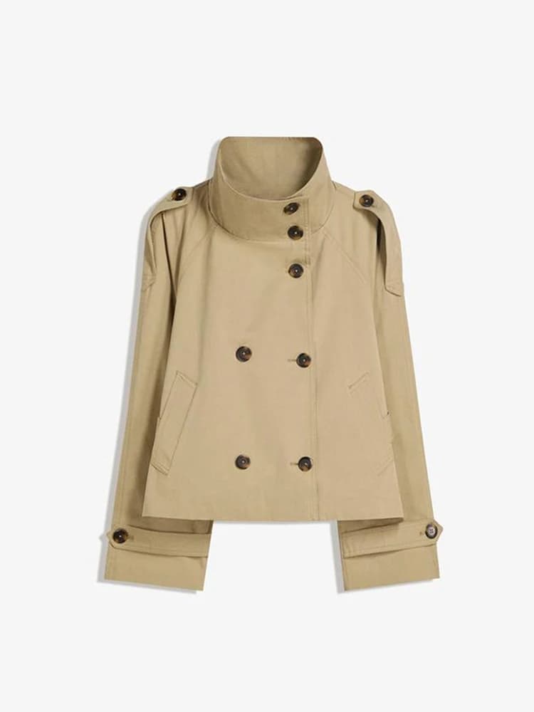 Manteau Trench Élégant pour Femme à Lacets, Manches Longues, Double Boutonnage, Col Montant, Veste K