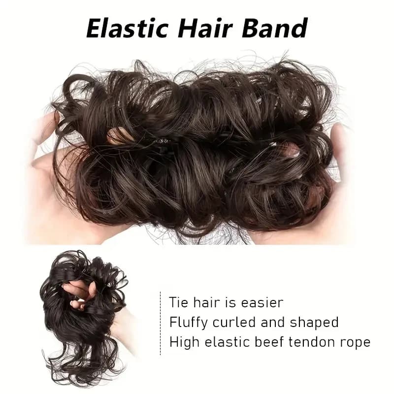 Chignon synthétique élégant bouclé en caoutchouc élastique, moelleux, facile à coiffer, adapté à un 