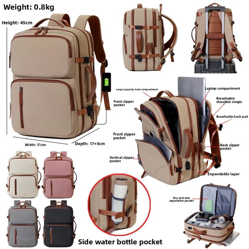 Sac à dos unisexe de grande capacité extensible, sac de voyage pour ordinateur portable, sac à bando