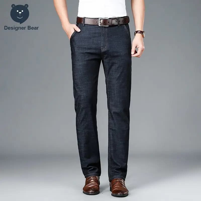 Jean Homme Été Fin en Coton Extensible Coupe Droite Décontracté Business avec Boutons et Poches