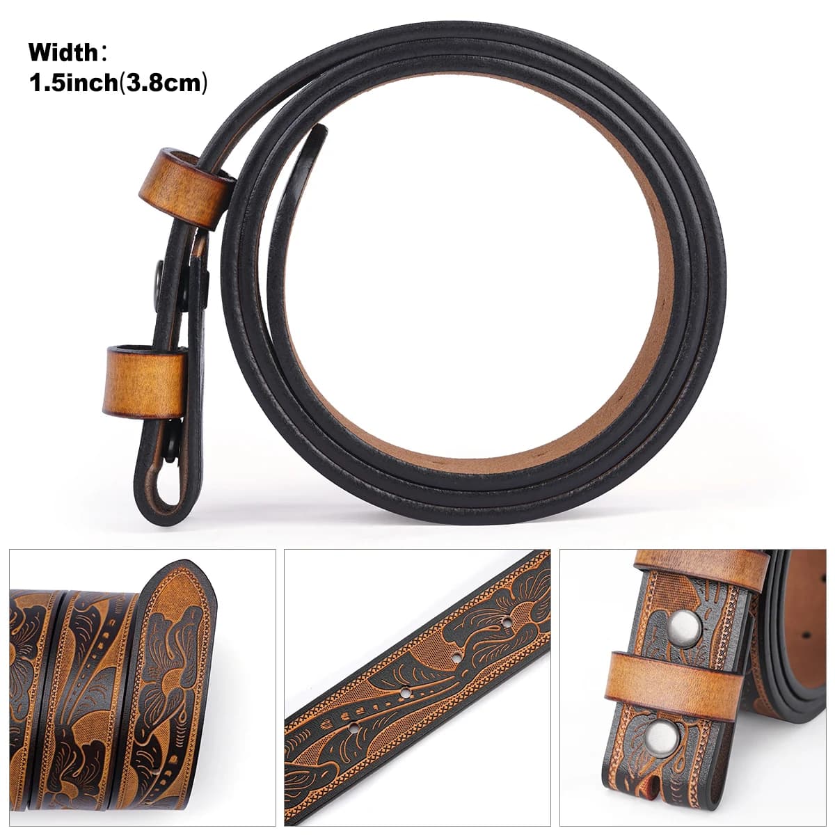 Ceinture Vintage en cuir véritable pour hommes, sans boucle, en cuir de vache gaufré, avec sangle, C