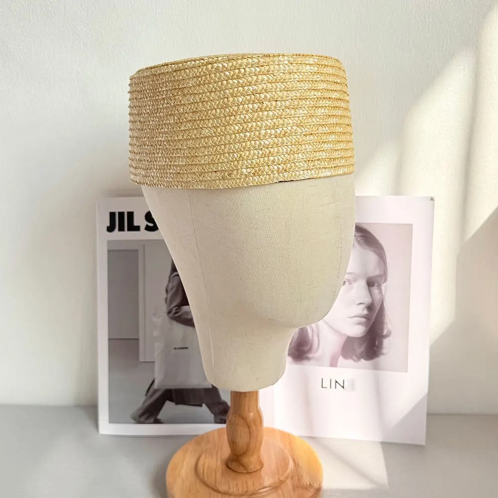 Chapeau Pillbox en Paille 100% Naturelle, Style Rétro Hôtesse de l'Air, Béret d'Été pour Femme, Chap