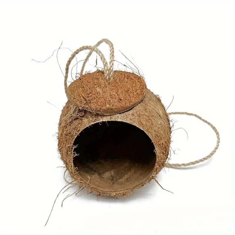 Nid d'oiseau en coquille de noix de coco naturelle, 1 pièce, avec lanière suspendue, pour perroquet,
