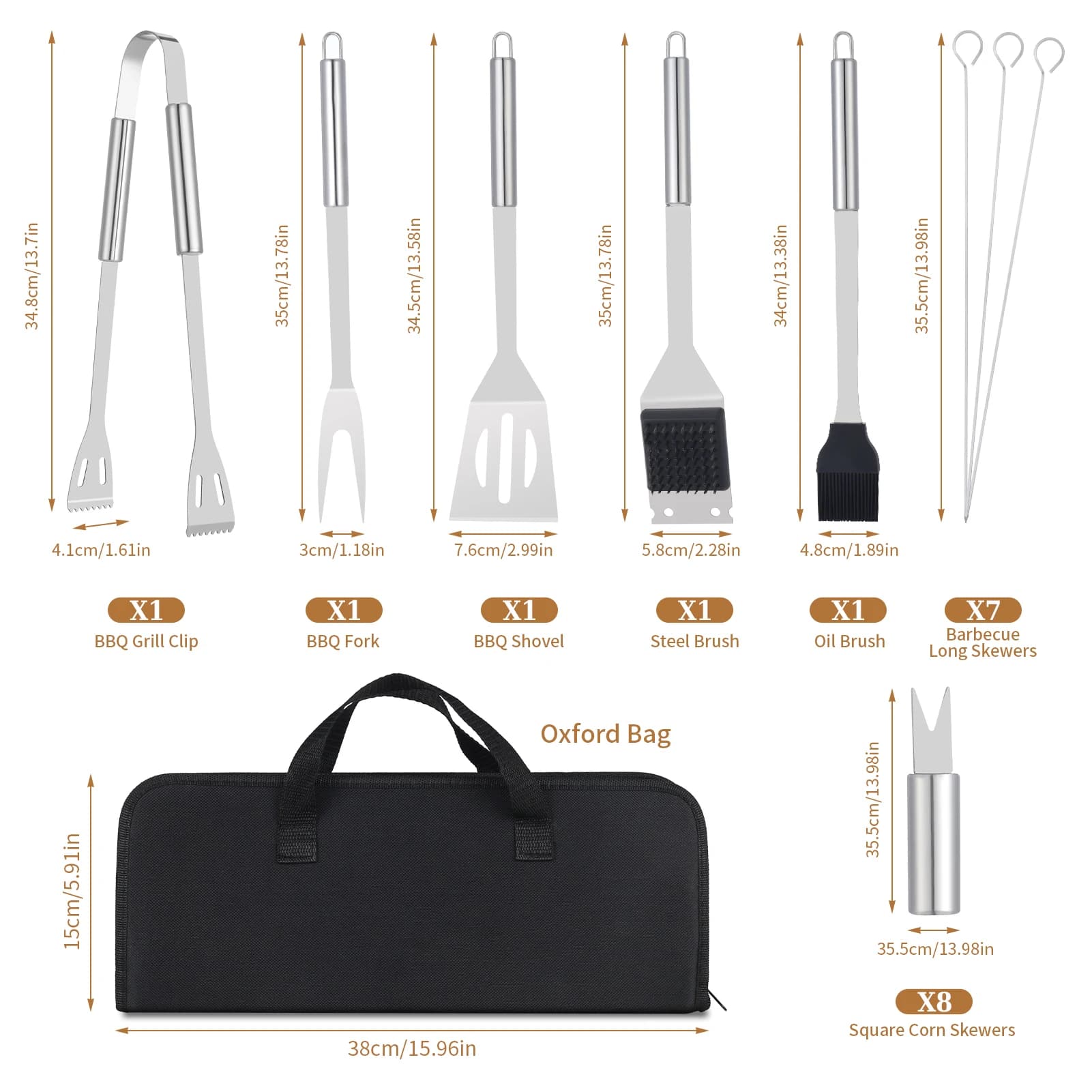 Ensemble de grillades en acier inoxydable pour l'extérieur, ustensiles de cuisine, accessoires de gr