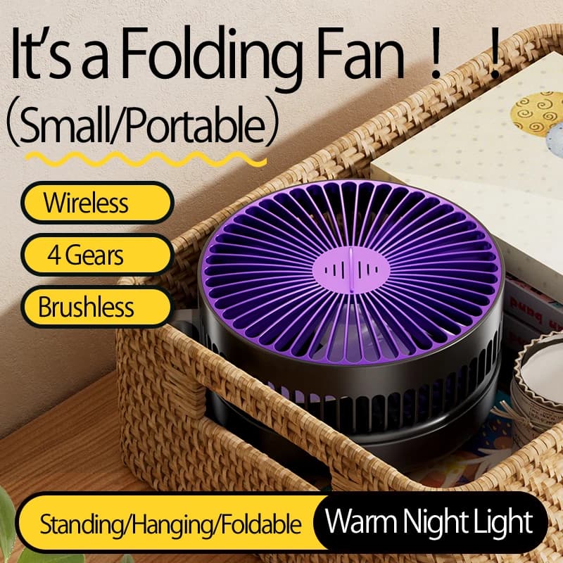 Petit ventilateur de bureau portable, aste, mural, pliable à 90 °, 4 vitesses, veilleuse chaude, 202