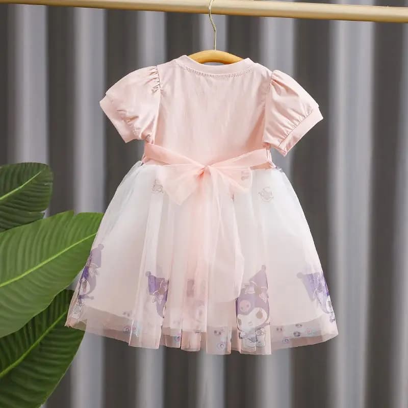 Robe de princesse en maille pour filles, tenue de princesse à manches courtes, motif dessin animé Ku