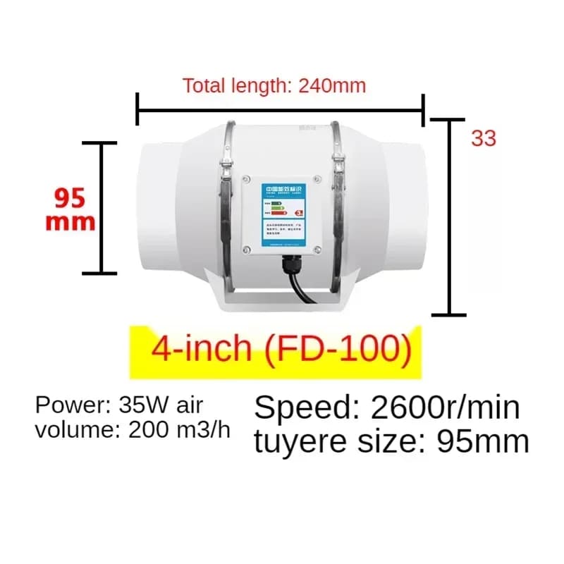 4/5/6 pouces ventilateur d'échappement maison silencieux tuyau en ligne conduit ventilateur salle de