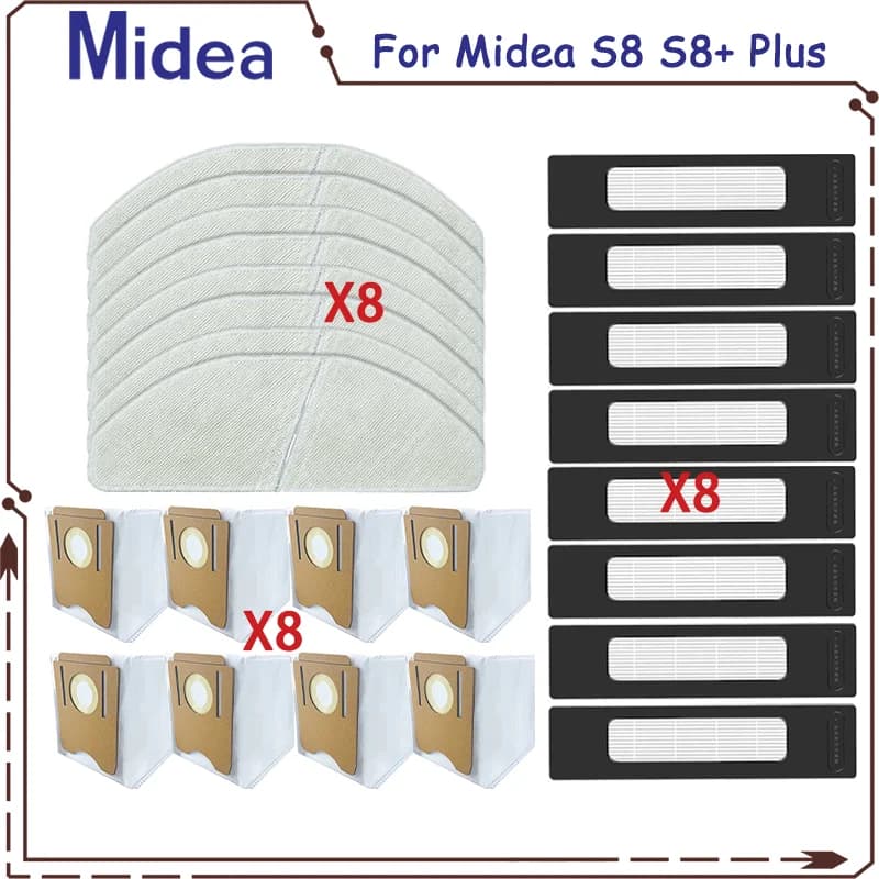 Pièces de rechange pour Midea S8, S8 Plus / CLIEN T24, accessoires, filtre Hepa, sac à poussière en 