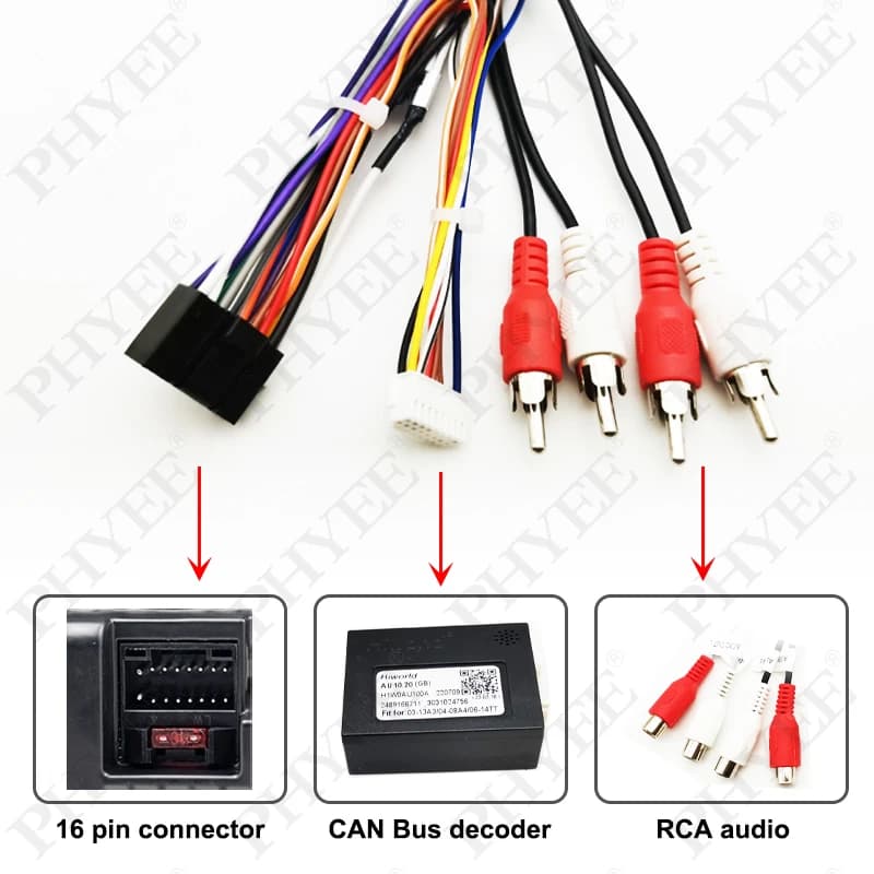 CAN Bus Adaptateur de faisceau de décodeur Quadlock, 16 broches, connecteur de verrouillage, RCA, câ