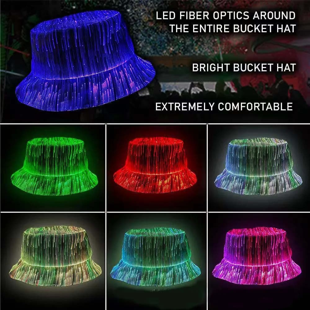Chapeau lumineux Led multicolore à la mode, chapeau seau lumineux Cyberpunk en Fiber optique