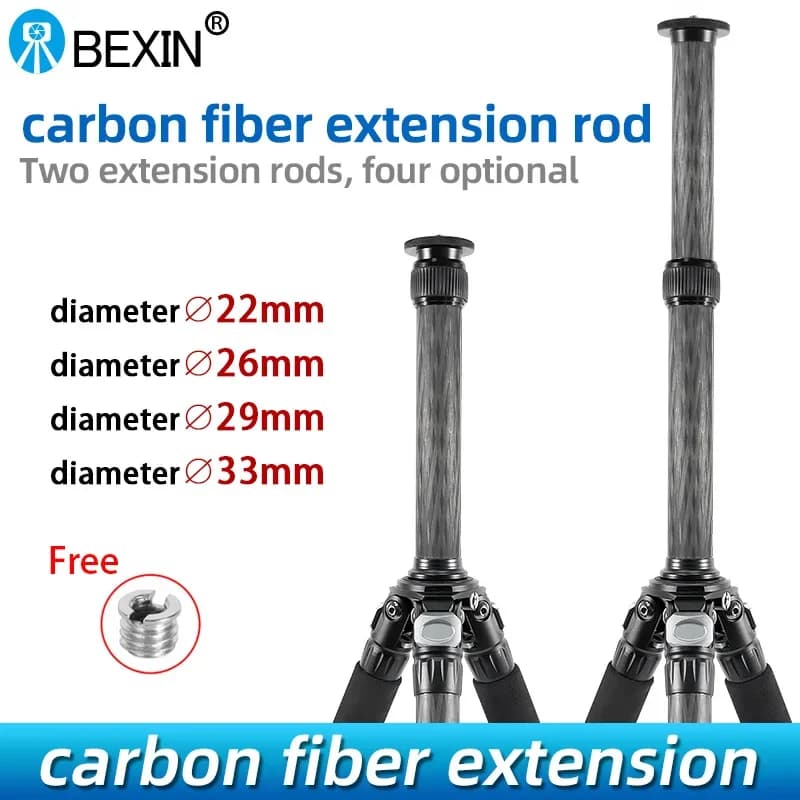 Perche à Selfie avec trépied à vis 1/4 ou 3/8, tige d'extension d'axe Central en Fiber de carbone, t