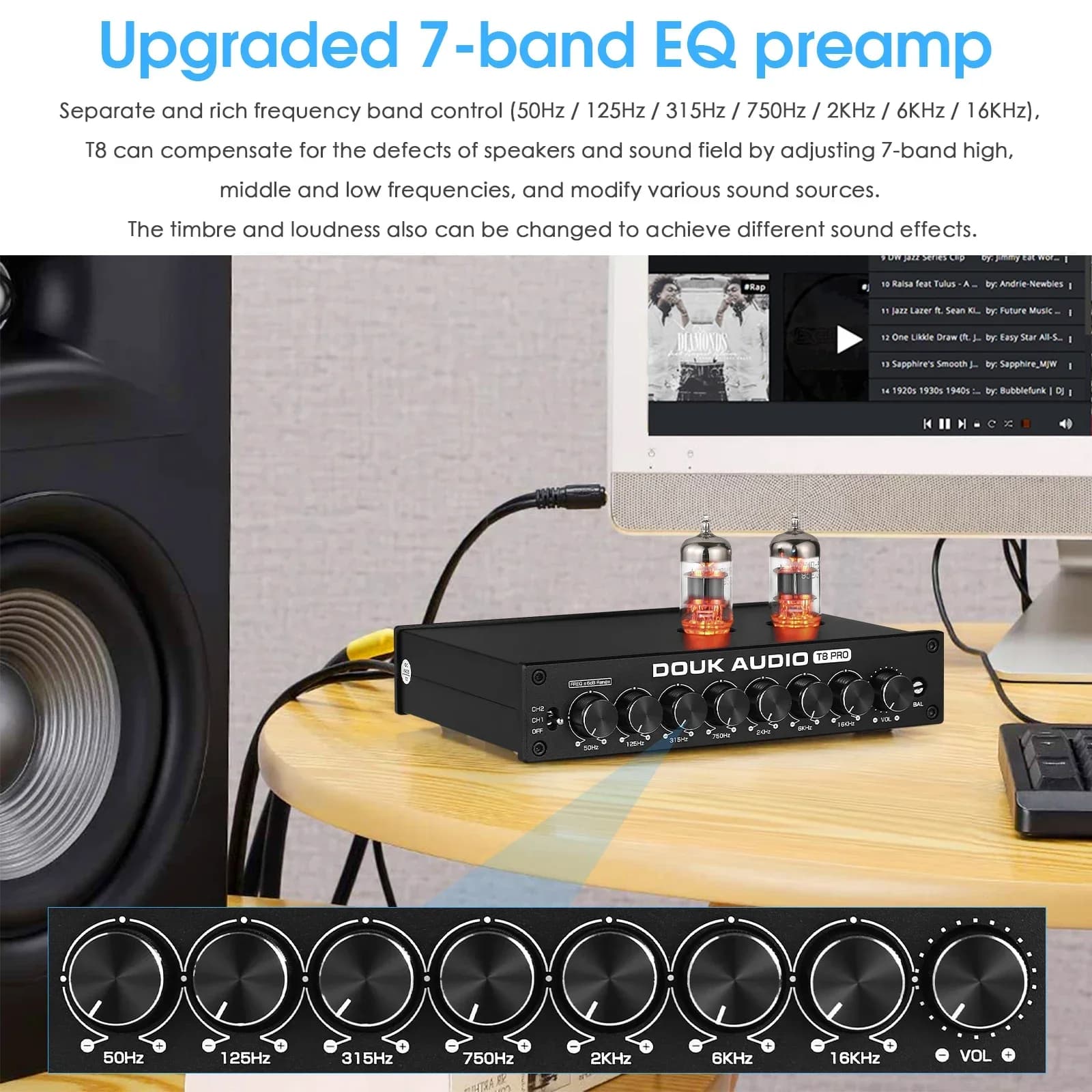 Douk Audio T8PRO HiFi Valve Tube stéréo équilibré XLR/RCA préampli égaliseur EQ 7 bandes maison pour