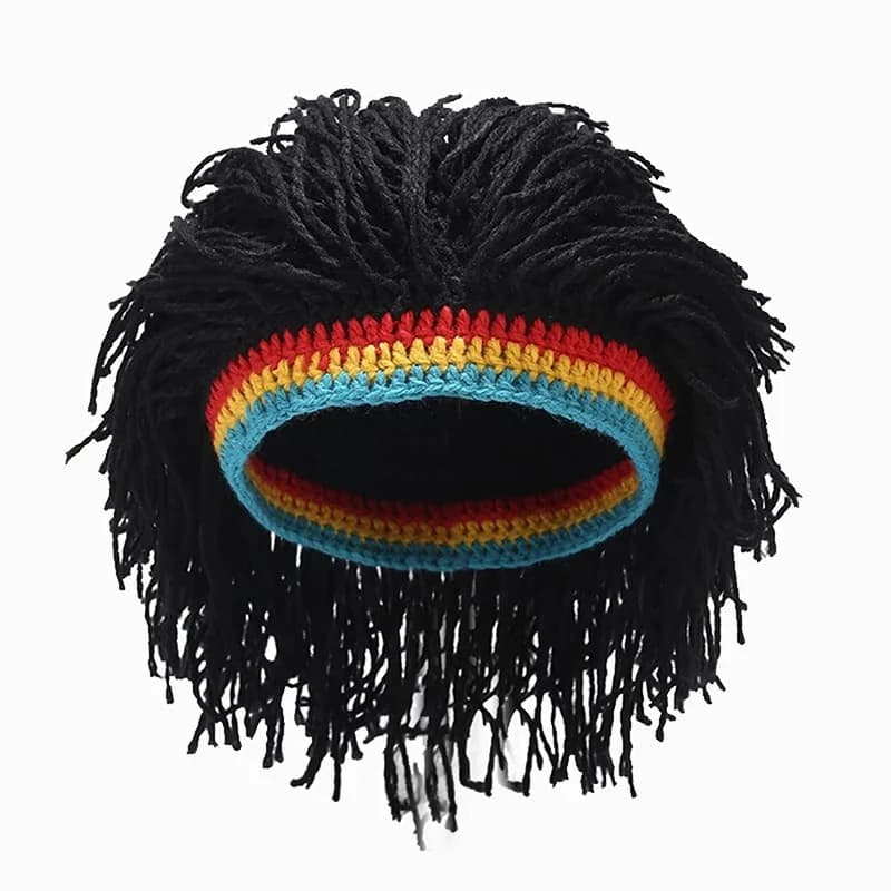 Perruque tricotée jamaïcain, chapeau tressé, chapeau de cheveux unisexe, bonnets de perruque fantais