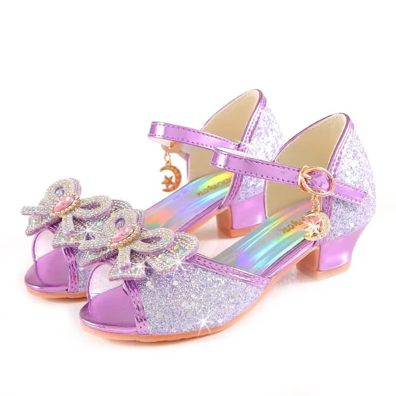 Sandales d'été à talons pour filles, chaussures à paillettes brillantes avec strass, chaussures de d