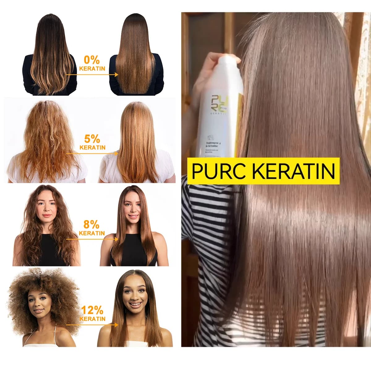 PURC – traitements professionnels brésiliens à la kératine pour le cuir chevelu, lissage et lissant,