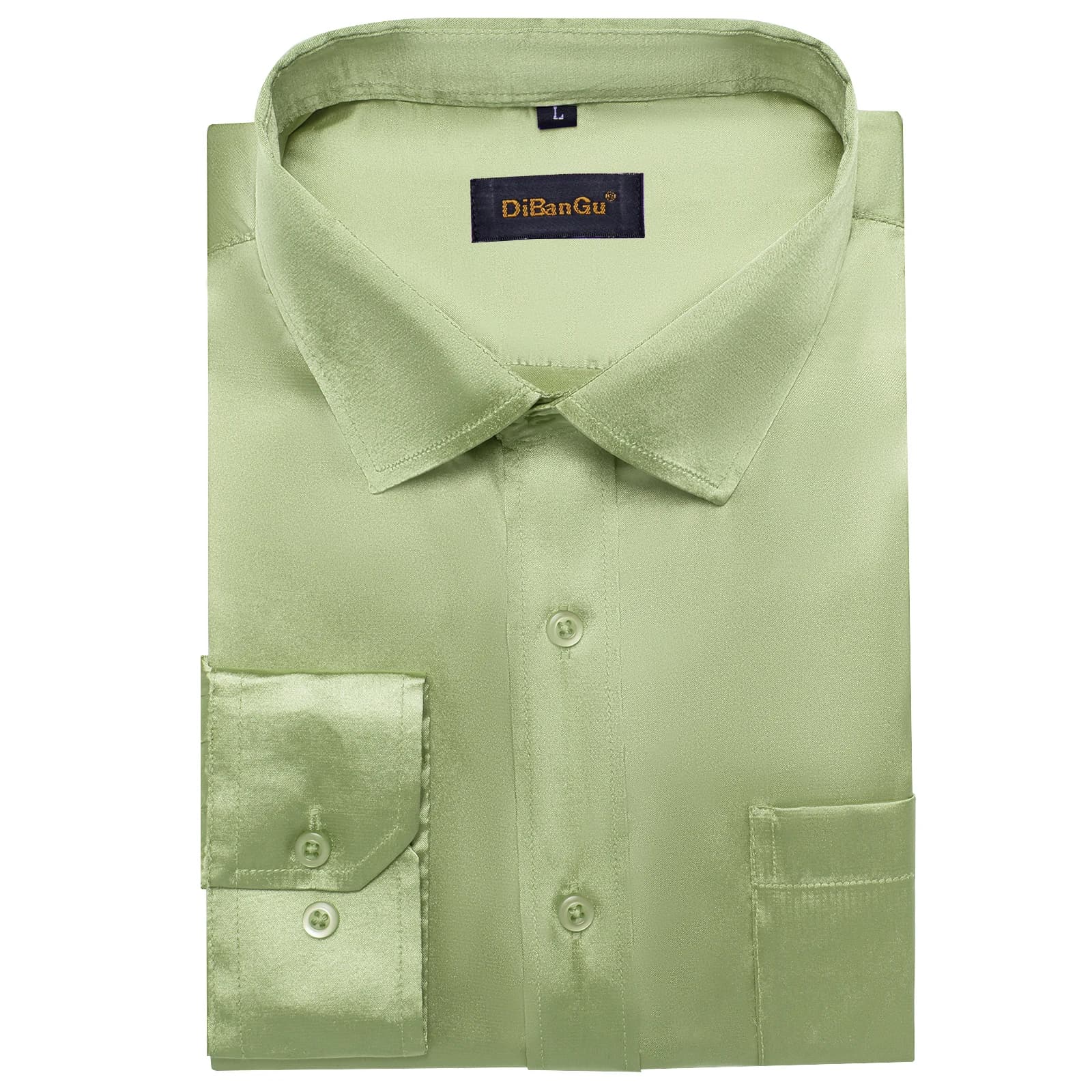 Chemises en satin uni pour hommes – Vert sauge, noir, jaune, rouge – Chemises habillées à manches lo