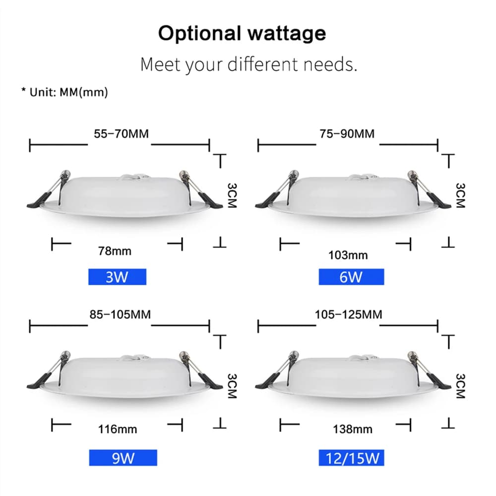 LED Downlight AC DC 12V 24V 36V encastré rond LED plafonnier 3W 6W 9W 12W 15W 18W 36W Spot éclairage