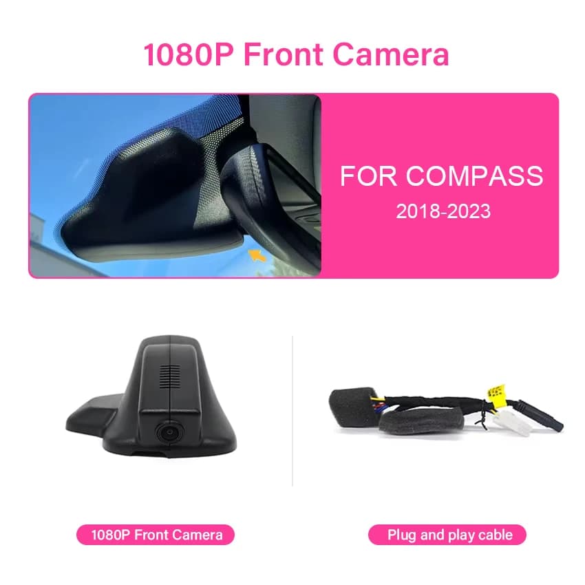 Caméra embarquée 4K pour Jeep Compass (2ème génération) 2018 2019 2020 2021 2022 2023, caméra de voi