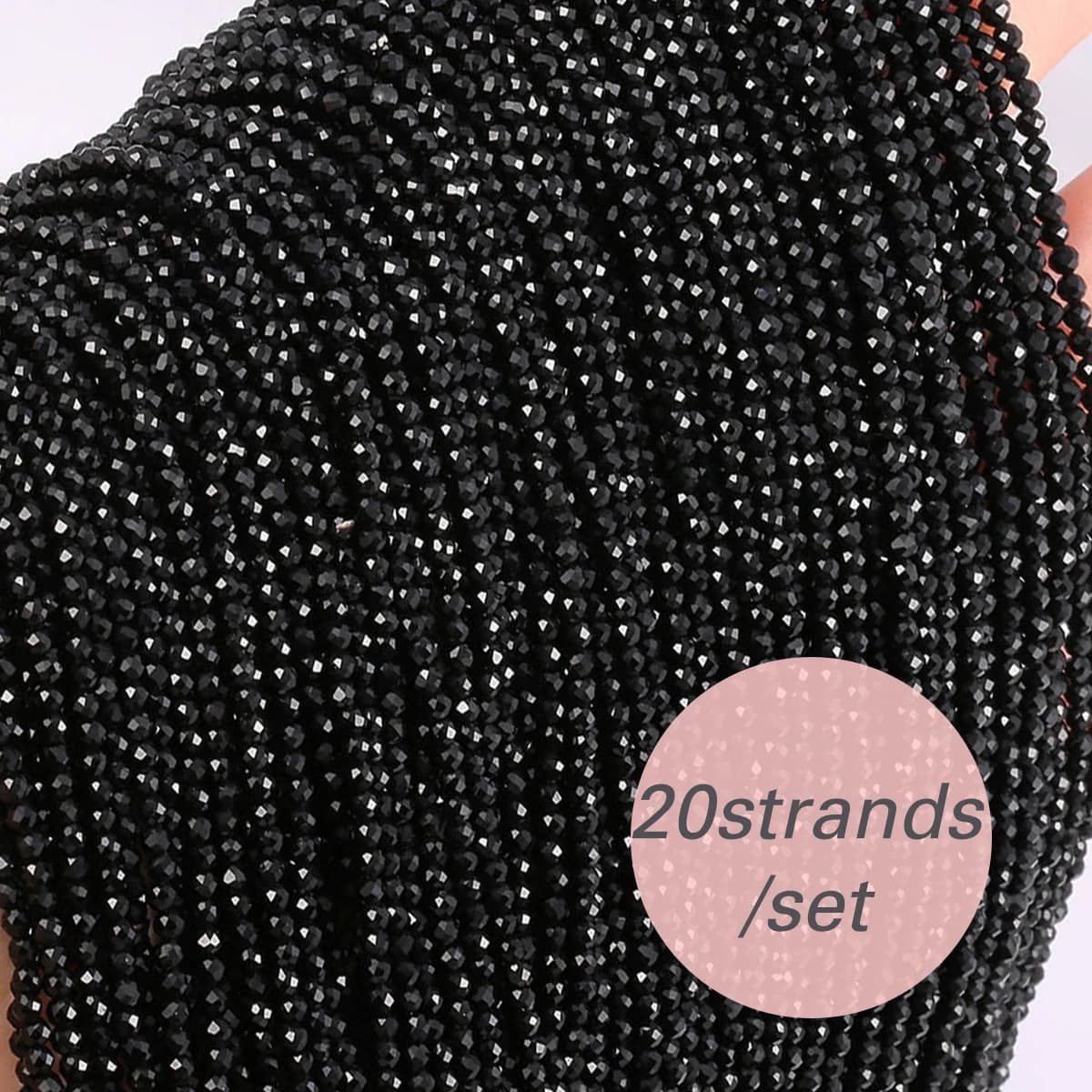 20 brins de perles en pierre spinelle noire facettées de 2/3mm, perles en vrac pour la fabrication d