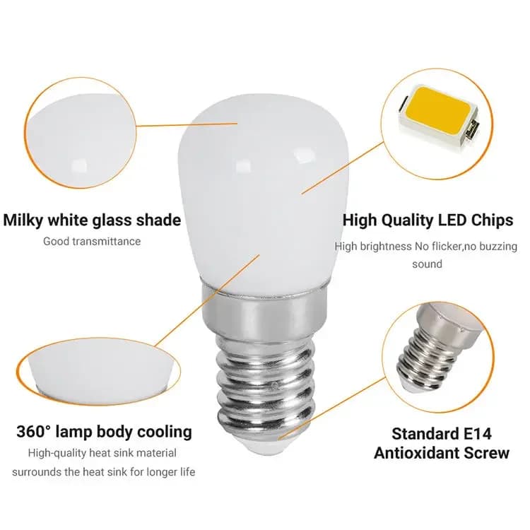 2/4 pièces ampoule LED E12 E14 220V ampoules de réfrigérateur lampe d'affichage de réfrigérateur vei